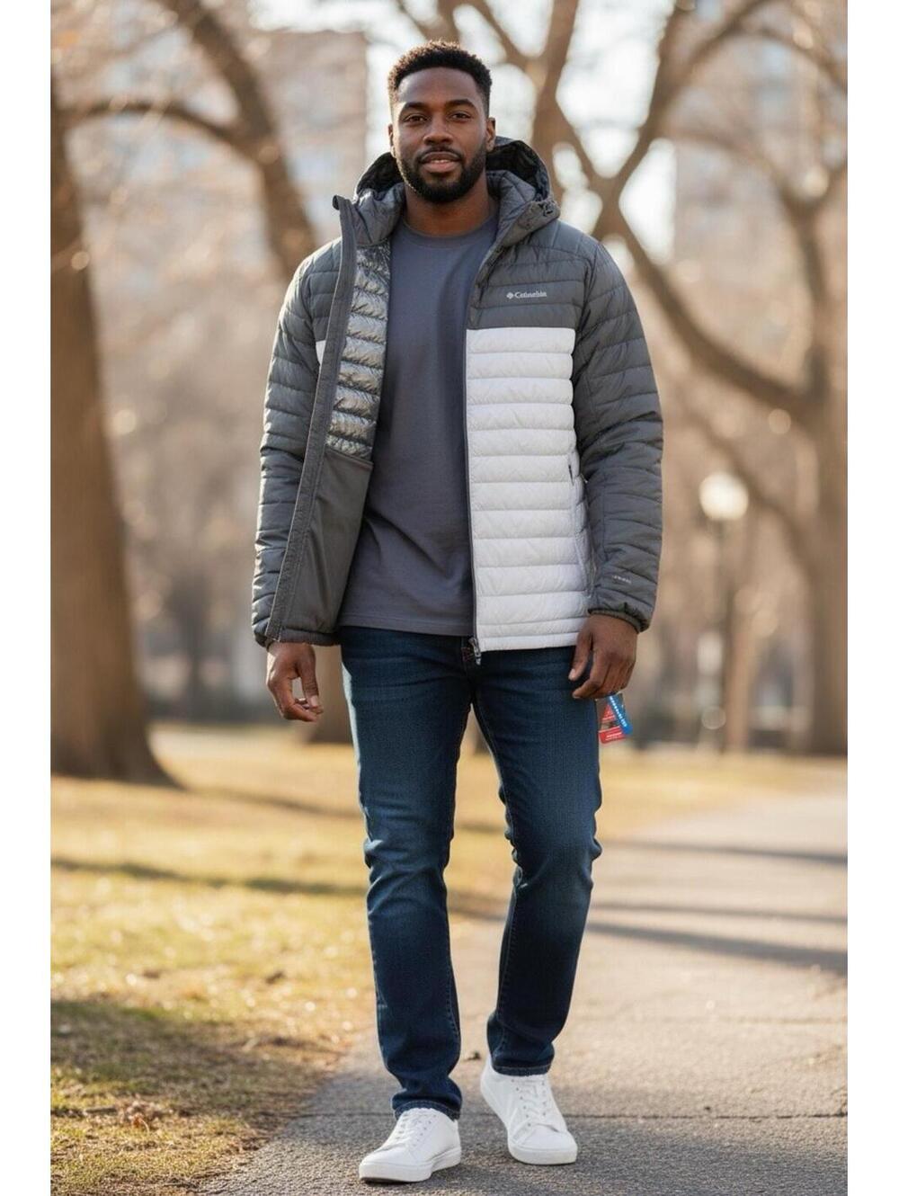 $130 Columbia Mens White Out Omni Heat Hooded Insulated Gray Jacket Size 4X
